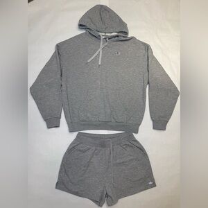 ALO Yoga Gray Hoodie Sweatshirt and Shorts Set